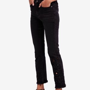 Free People Cutwork Cigarette Ankle Jeans, 26, Blk